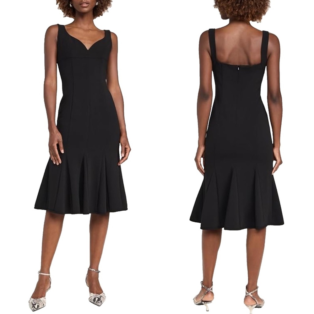 NEW BLACK HALO Jackie O Black ASHLYN Sweetheart GODET Cocktail MIDI DRESS US 2